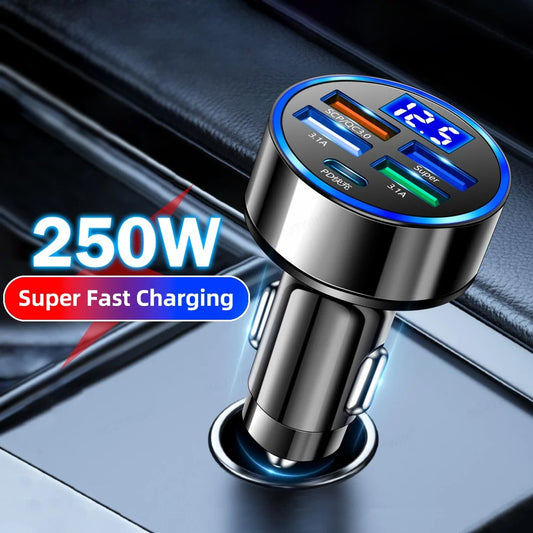 250W LED Car Charger with 5 Ports for Fast Charge